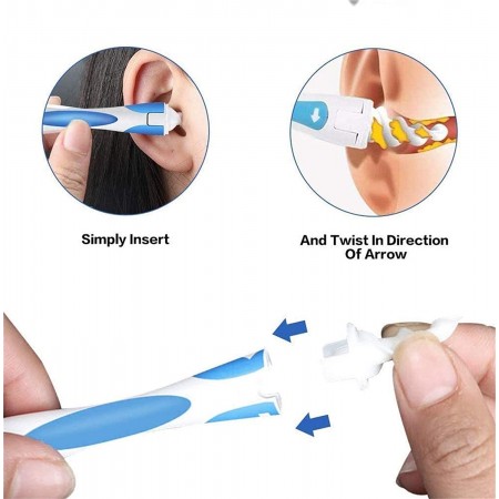 Meidong Ear Wax Removal Tool Smart Spiral Swab Q Grips Earwax Remover Ear Wax Cleaner Cleaning Spiral Heads Earwax Remover Ear Wax Remover KIT Safe Soft Silicone with 16 Replacement Tips